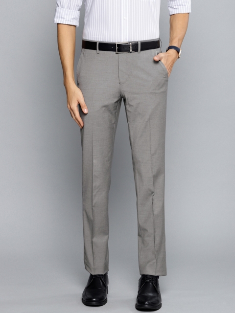 

Louis Philippe Men Grey Slim Fit Self Design Formal Trousers