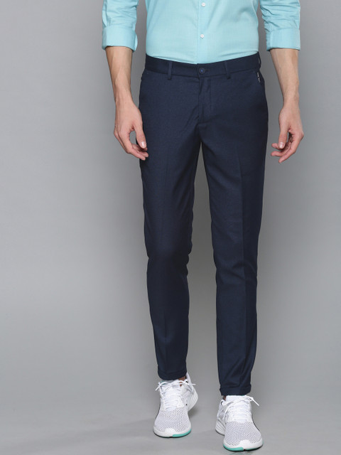 

Louis Philippe Ath.Work Men Navy Blue Comfy Tapered Solid Smart Casual Trousers