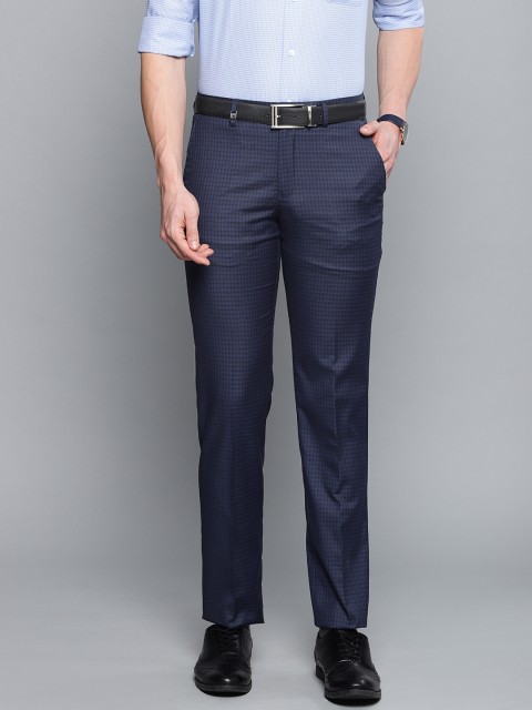 

Louis Philippe Men Navy Blue & Black Slim Fit Self Checked Formal Trousers