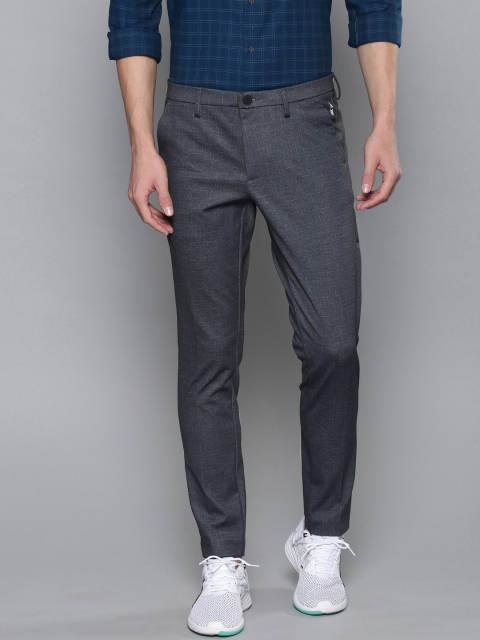 

Louis Philippe Ath.Work Men Charcoal Grey Comfy Tapered Self Design Smart Casual Trousers