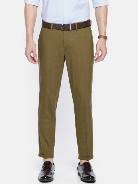 

Louis Philippe Men Olive Green Slim Fit Checked Regular Trousers