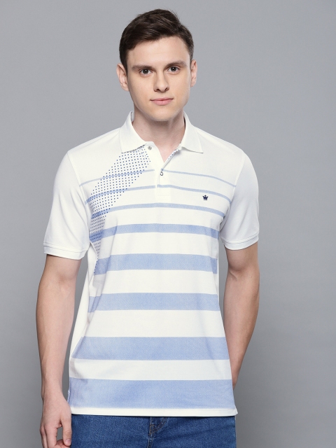 

Louis Philippe Men White Striped Polo Collar T-shirt