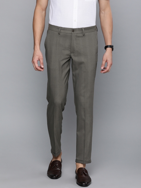 

Louis Philippe Men Grey Comfy Tapered Fit Checked Smart Casual Cropped Trousers