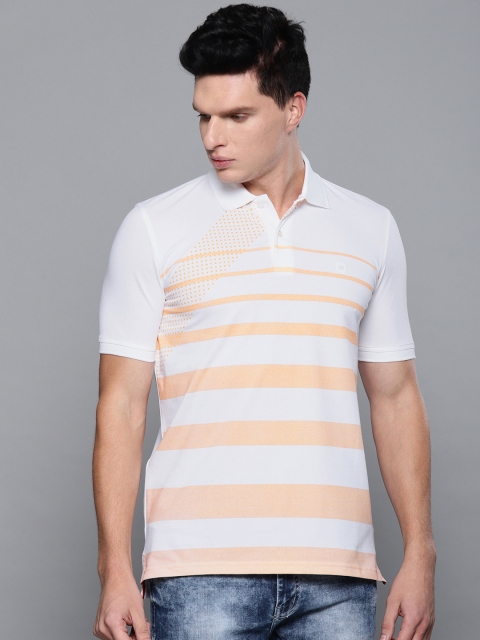 

Louis Philippe Men White Striped Polo Collar T-shirt