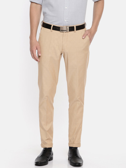 

Louis Philippe Men Beige Slim Fit Self Checked Chinos