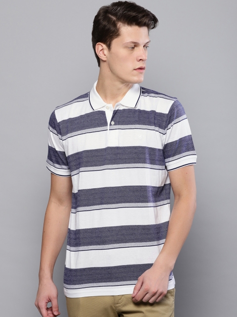 

Louis Philippe Men Off-White Y Navy Striped Polo Collar T-shirt