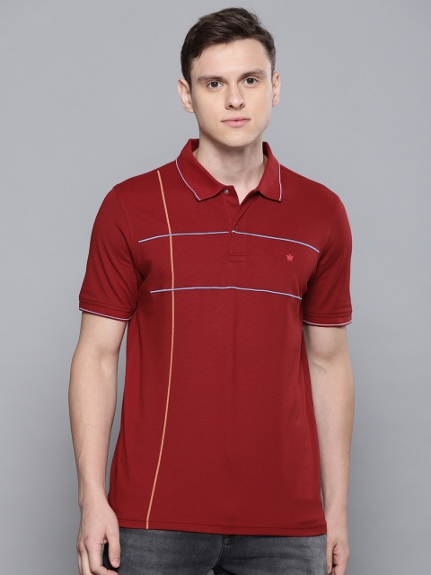 

Louis Philippe Men Maroon Striped Polo Collar T-shirt