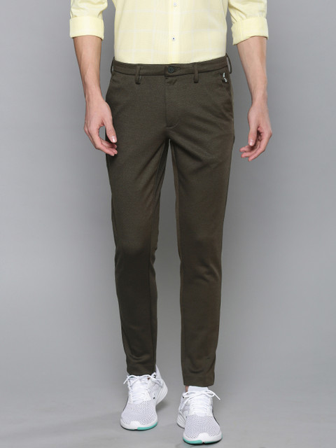 

Louis Philippe Ath.Work Men Olive Green Comfy Tapered Solid Knitted Smart Casual Trousers