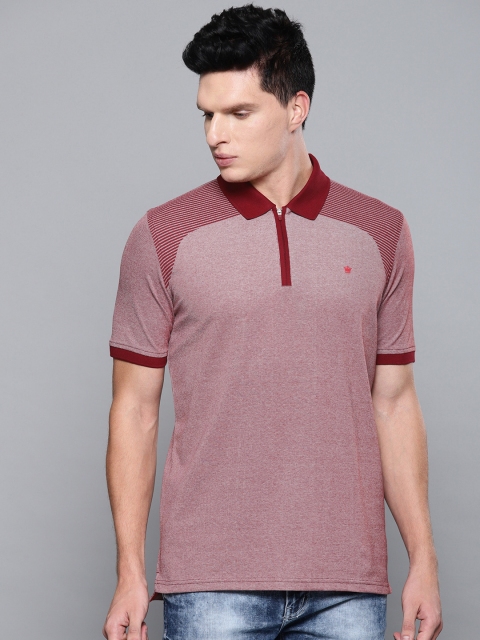 

Louis Philippe Men Maroon Self Design Polo Collar T-shirt