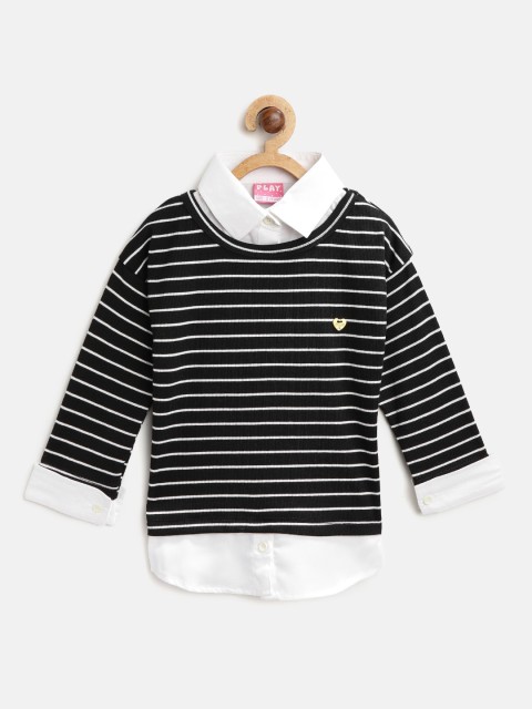 

Little Kangaroos Girls Black & White Striped Pure Cotton Top