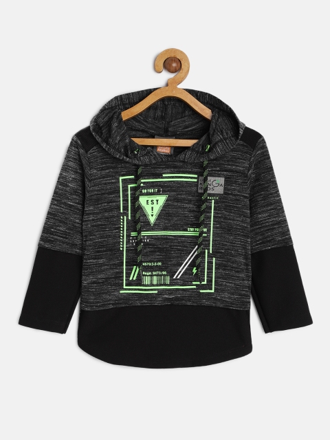 

Little Kangaroos Boys Black Printed Hood T-shirt