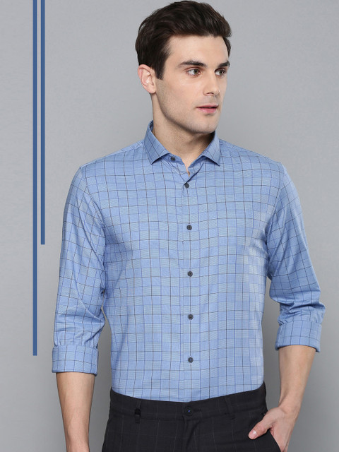 

Louis Philippe Ath.Work Men Blue & Black Super Slim Fit Checked Smart Casual Shirt