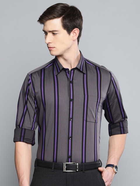 

Louis Philippe Men Charcoal Grey & Purple Slim Fit Striped Formal Shirt