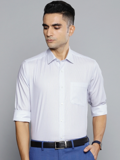 

Louis Philippe Men White & Blue Slim Fit Striped Formal Shirt