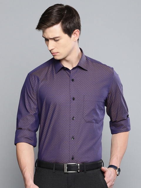

Louis Philippe Men Navy Blue & Beige Slim Fit Self-Design Formal Shirt