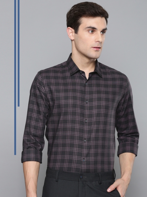 

Louis Philippe Ath.Work Men Grey & Purple Super Slim Fit Checked Smart Casual Shirt
