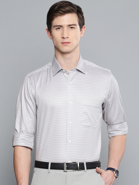 Louis Philippe Men Grey & White Slim Fit Self Design Formal Shirt