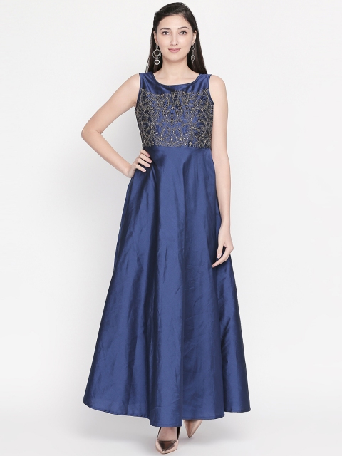 

AKKRITI BY PANTALOONS Women Navy Blue Embroidered Maxi Dress
