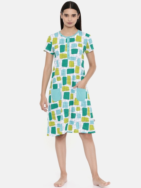 

zebu Women White & Blue Printed Nightdress