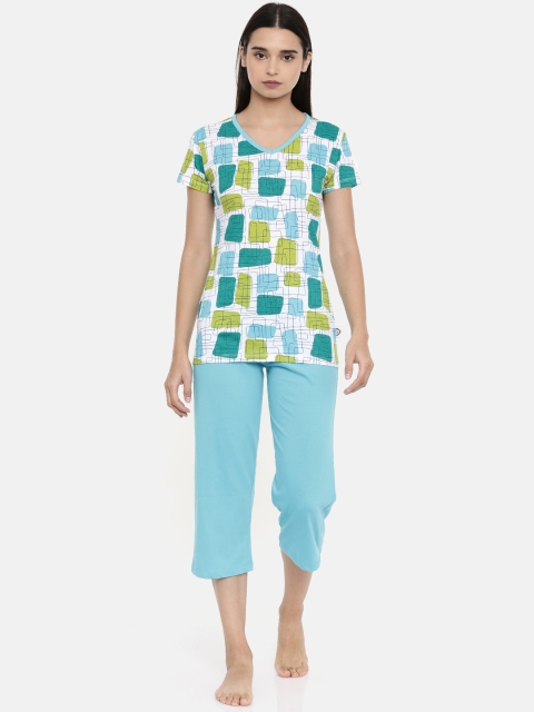 

zebu Women Blue & White Printed Night suit