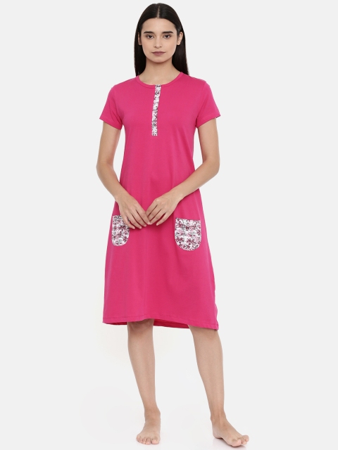 

zebu Women Pink Solid Nightdress