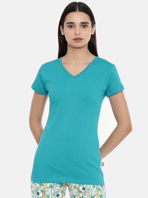 

zebu Women Blue Solid V-Neck Lounge T-shirt 299_1ZW_VN_PLN_PET_XL
