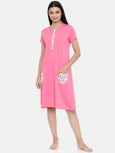 

zebu Women Pink Solid Nightdress