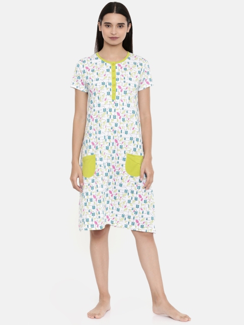 

zebu Women White & Green Printed Nightdress