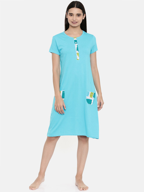 

zebu Women Turquoise Blue Solid Nightdress
