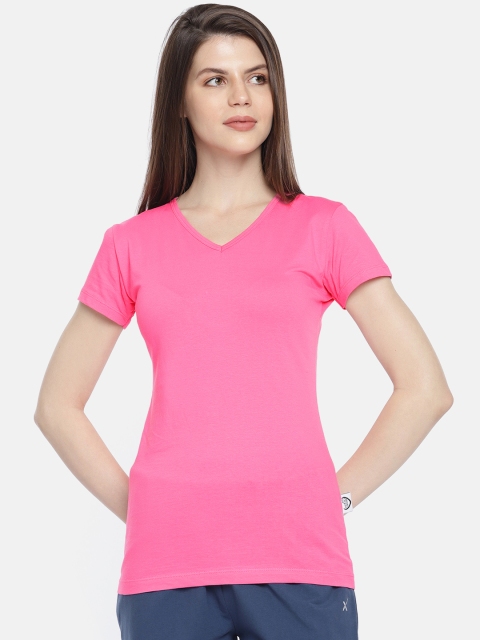 

zebu Women Pink Solid V-Neck T-shirt