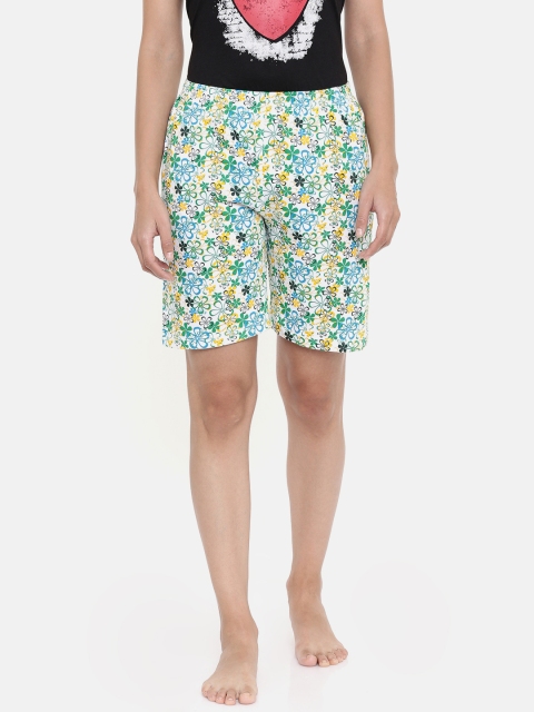 

zebu Women White & Green Printed Lounge Shorts