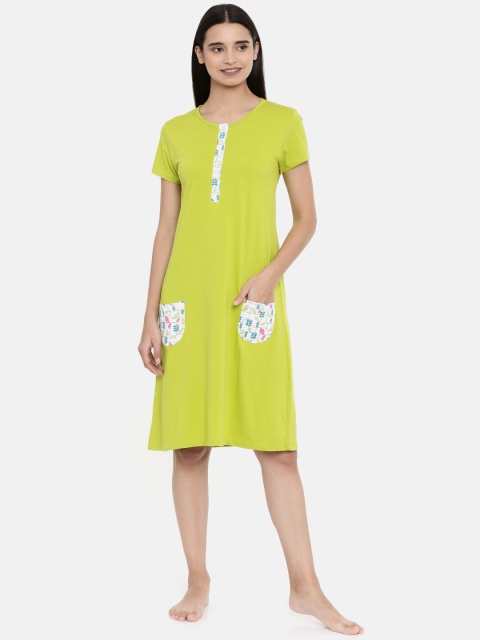 

zebu Women Lime Green Solid Nightdress