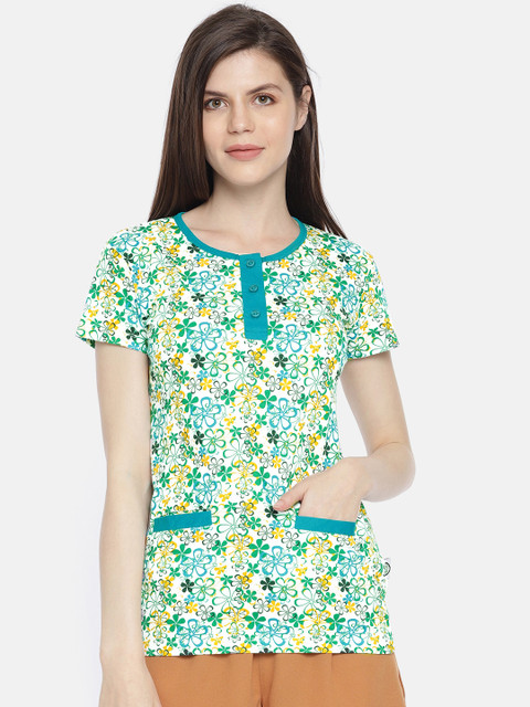 

zebu Women Blue Printed Henley Neck T-shirt
