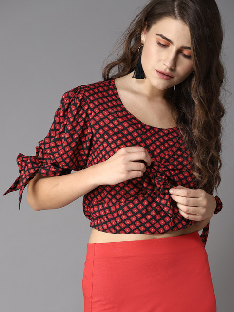 

Moda Rapido Women Red & Black Printed Cropped Blouson Top