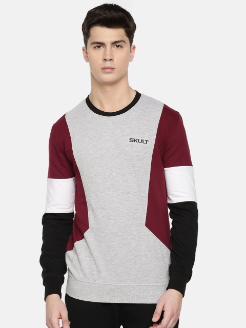 

SKULT by Shahid Kapoor Men Maroon & Grey Colourblocked Sweatshirt