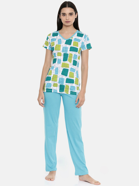 

zebu Women Blue & White Printed Night suit