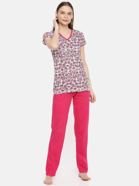 

zebu Women White & Pink Printed Night Suit