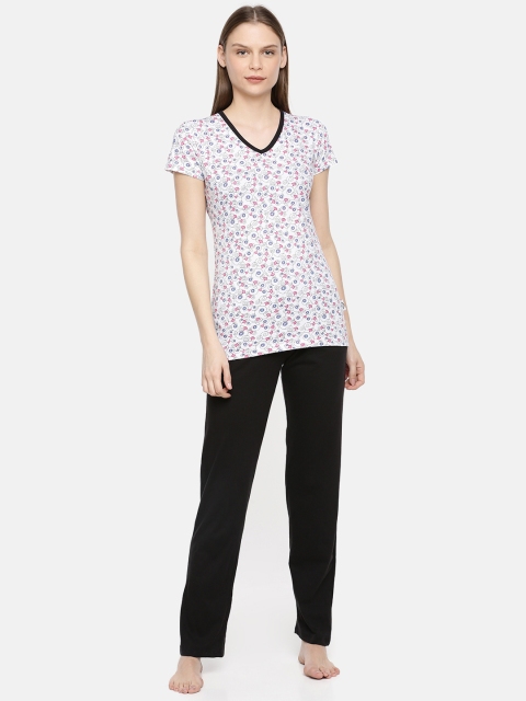 

zebu Women White & Black Printed Night Suit