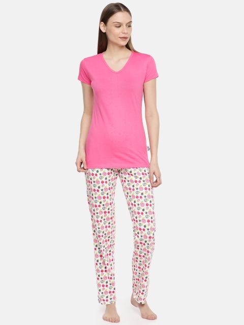 

zebu Women Pink & White Solid Night Suit