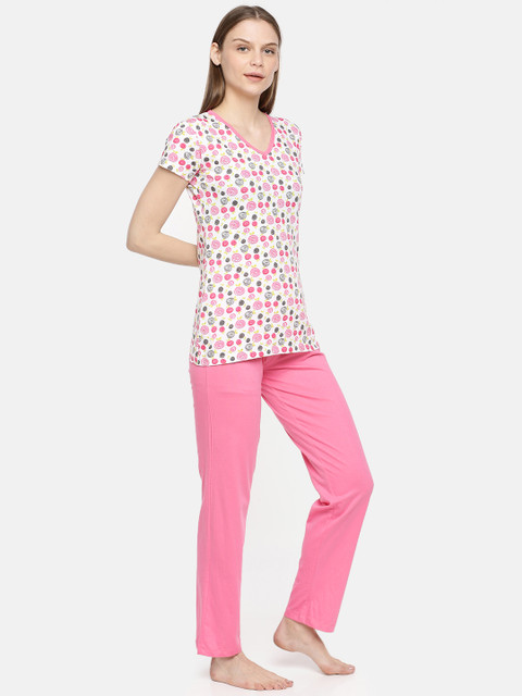 

zebu Women White & Pink Printed Night Suit