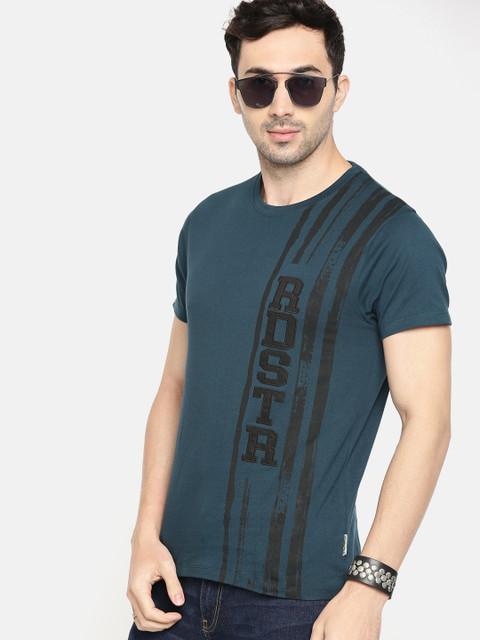 

Roadster Men Teal Printed Round Neck T-shirt