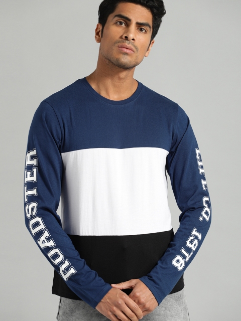 

Roadster Men Navy Blue & White Colourblocked Round Neck T-shirt