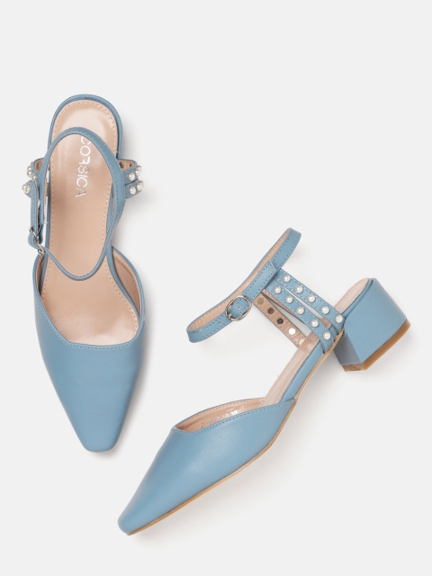 

CORSICA Women Blue Solid Mid-Top Pumps with Embellished Detail