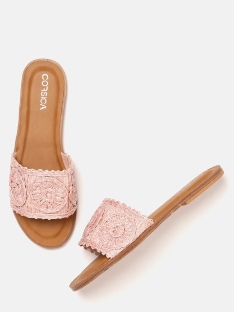 

CORSICA Women Peach-Coloured Woven Design Open Toe Flats
