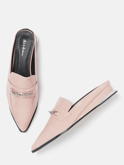 

Mast & Harbour Women Peach-Coloured Solid Heeled Mules