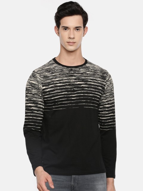 

Proline Active Men Black Cream-Coloured Striped Round Neck Pure Cotton T-shirt