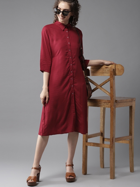 

HERE&NOW Women Red Self Design Shirt Dress