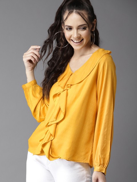 

HERE&NOW Women Yellow Self Design Top