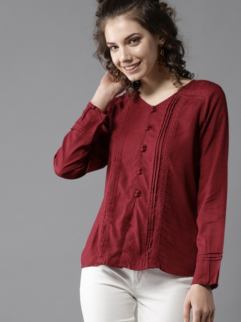 

HERE&NOW Women Maroon Self Design Top