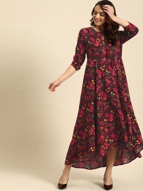 

DressBerry Women Purple Floral Printed Empire Midi Dress